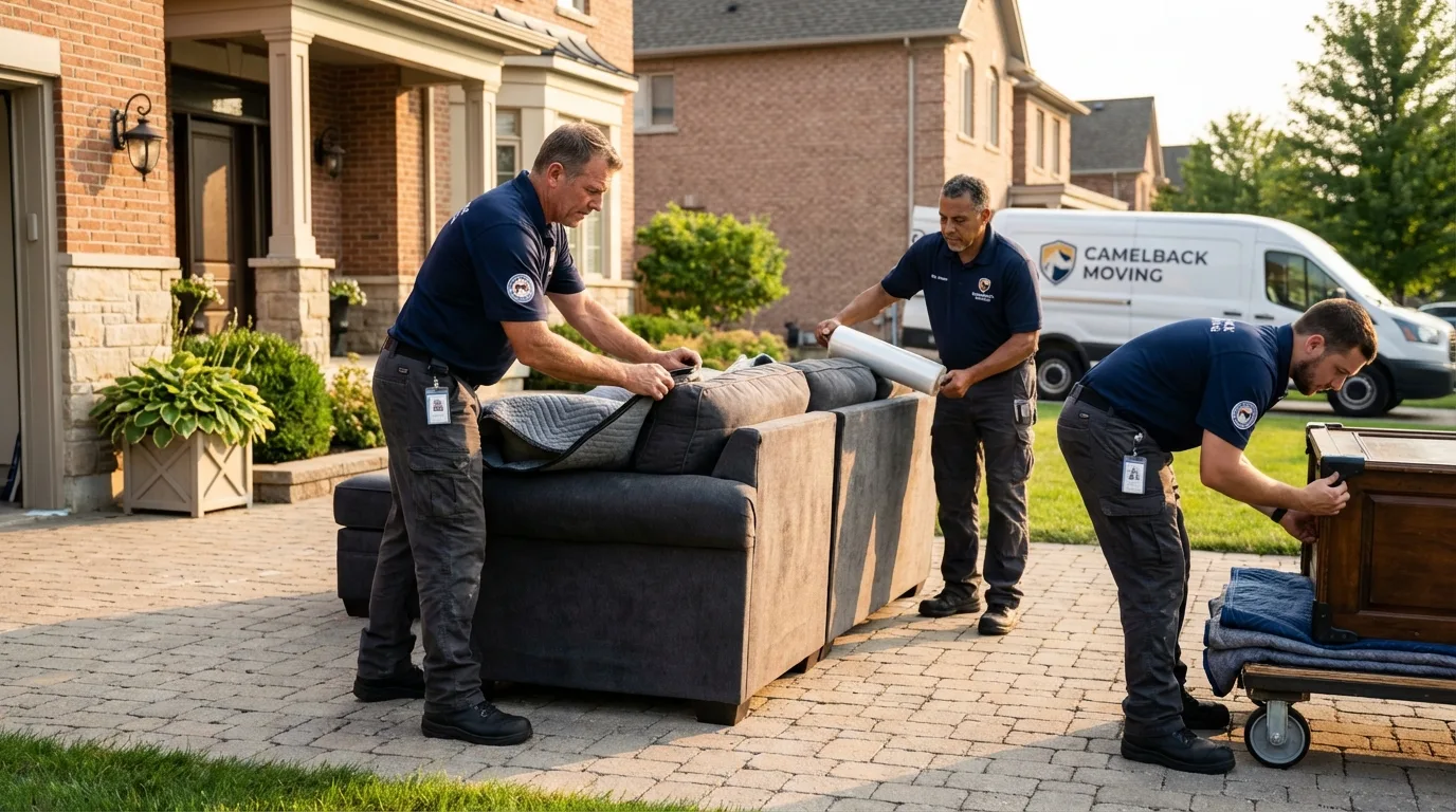 Large estate moving crew wrapping furniture in Harlingen, TX